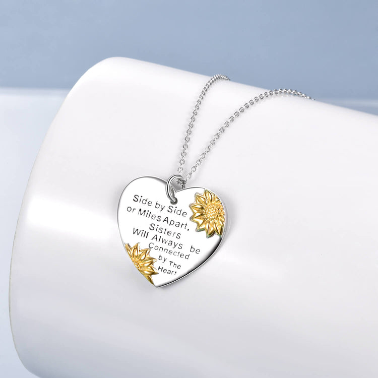 925 Sterling Silver Sunflower Heart Pendant Necklace