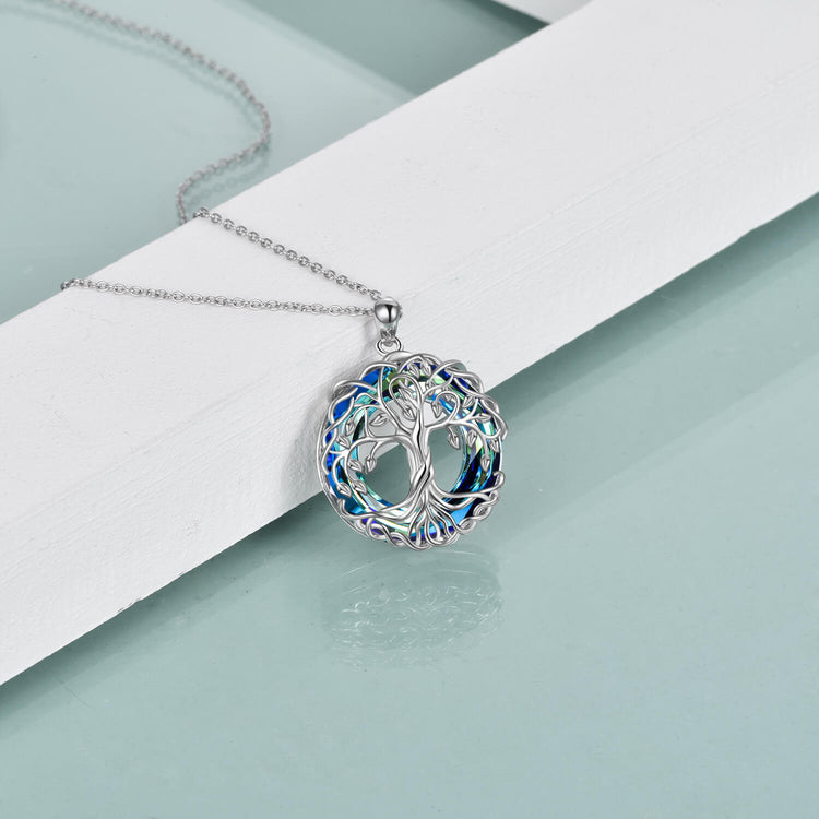 925 Sterling Silver Family Tree Pendant Necklace Tree of Life Necklace Jewelry with Crystal