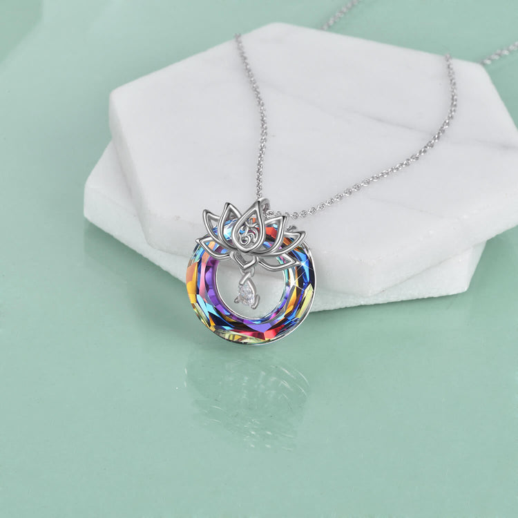 925 Sterling Silver Lotus Flower With Crystal Necklace