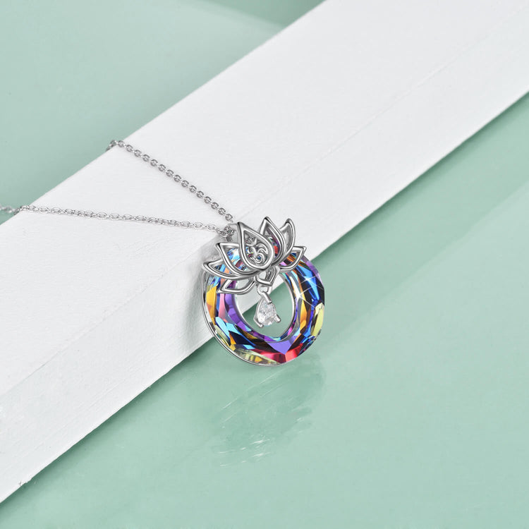 925 Sterling Silver Lotus Flower With Crystal Necklace