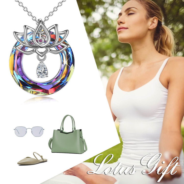 925 Sterling Silver Lotus Flower With Crystal Necklace