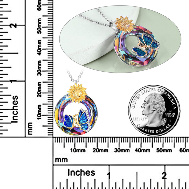 925 Sterling Silver Daisy Sunflower Butterfly Necklace With Crystal