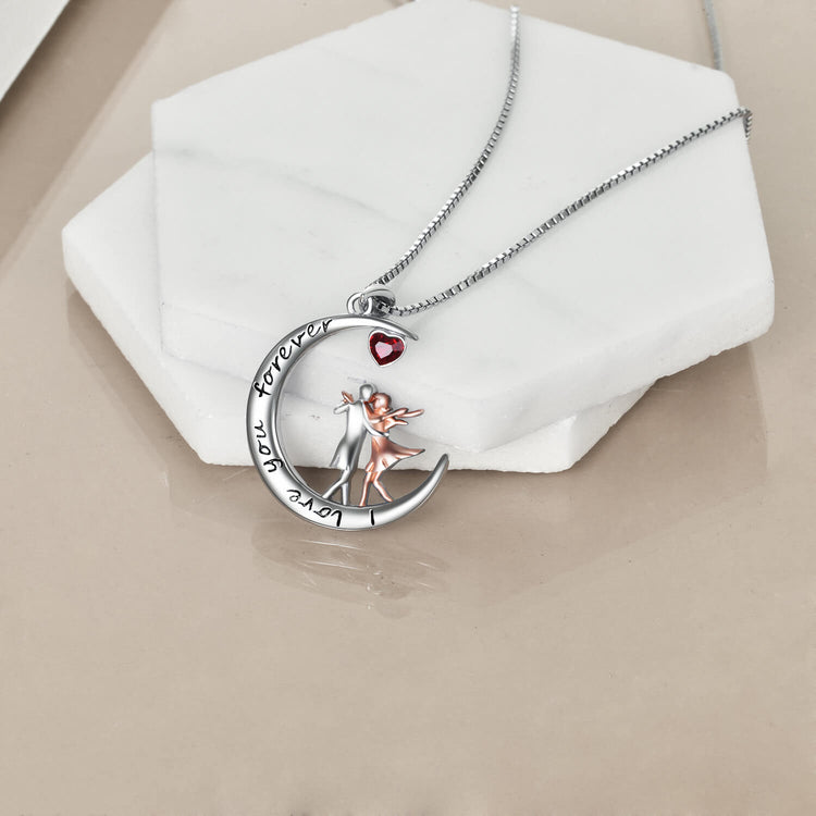 925 Sterling Silver Tango Dancer Crescent Moon Pendant Necklace