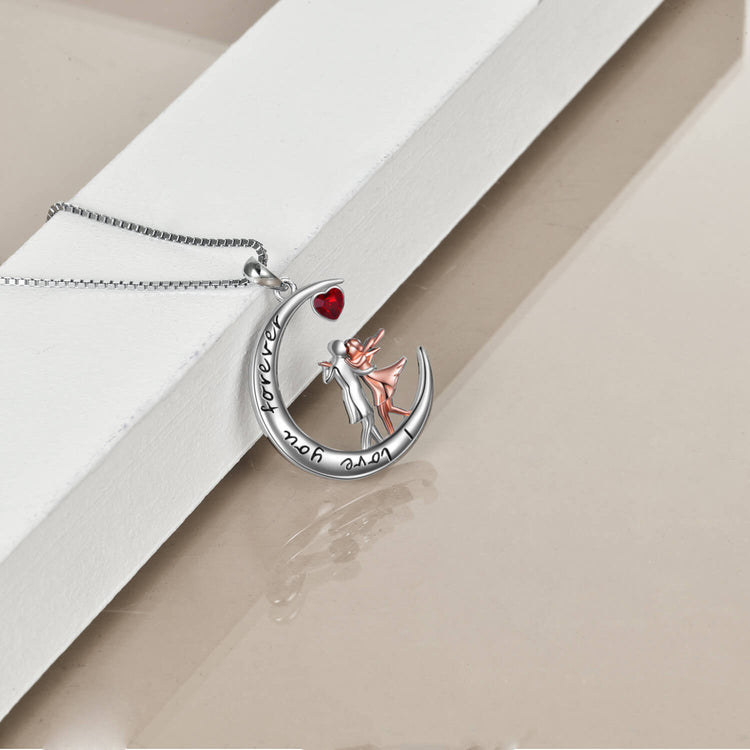 925 Sterling Silver Tango Dancer Crescent Moon Pendant Necklace