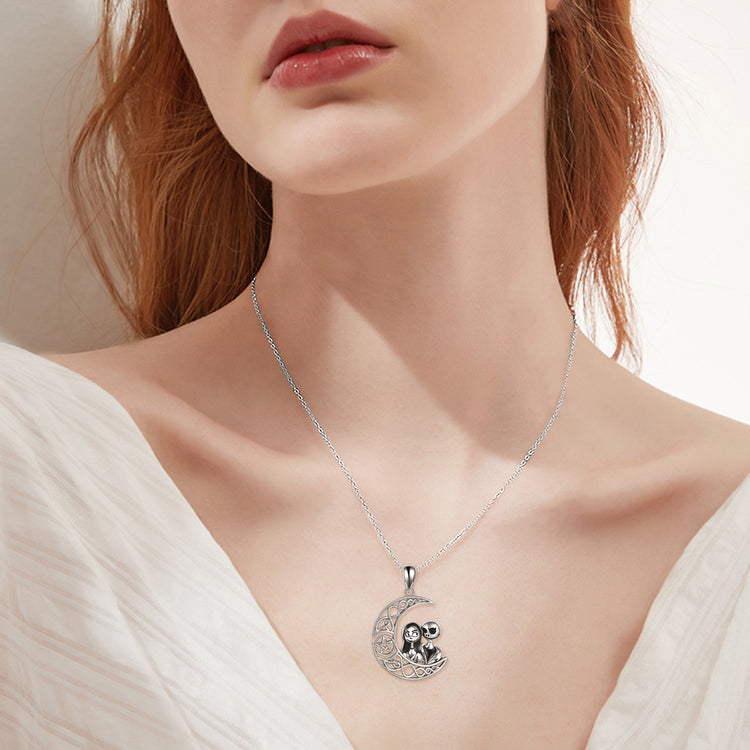925 Sterling Silver Nightmare Before Christmas Jack Skellington Crescent Moon Pendant Necklace