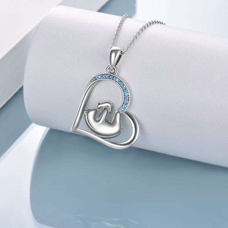925 Sterling Silver Mama Bear And Child Heart Necklace