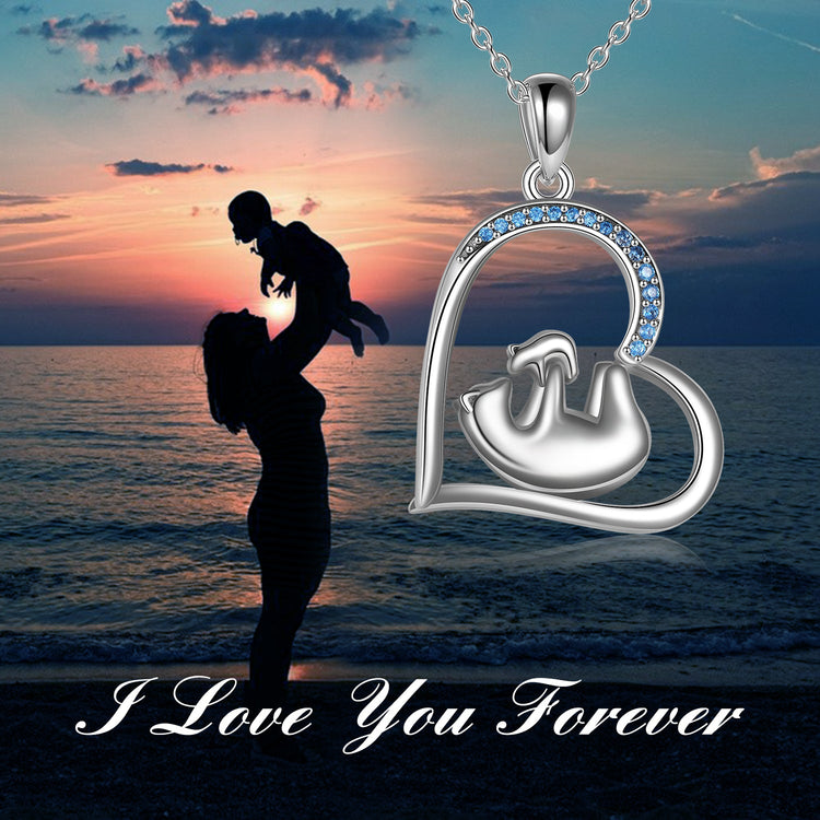 925 Sterling Silver Mama Bear And Child Heart Necklace