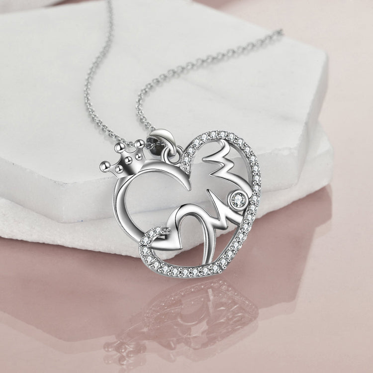 925 Sterling Silver Mom Crown Heart Necklace