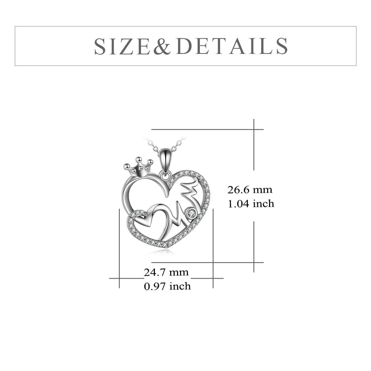 925 Sterling Silver Mom Crown Heart Necklace