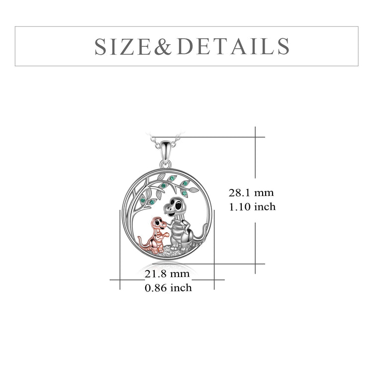 925 Sterling Silver Dinosaur Mom And Child Necklace