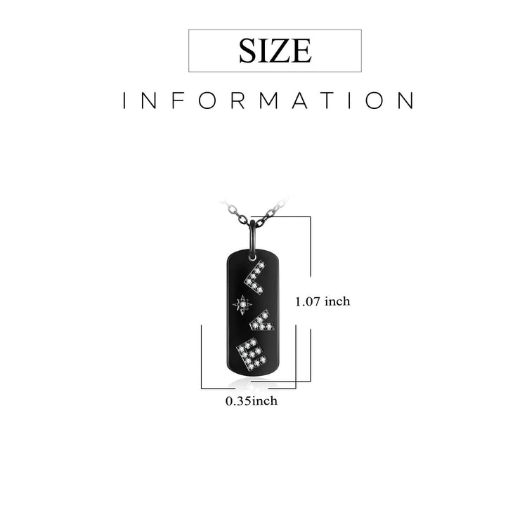 925 Sterling Silver Black Vertical Carved Strip Necklace With LOVE Shape Letters, Gift For Her