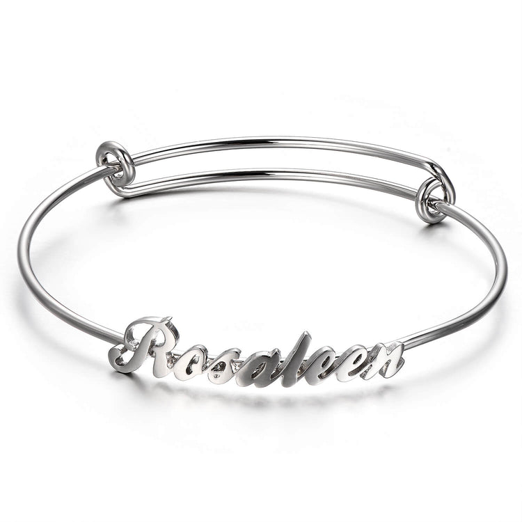925 Sterling Silver Personalized Script Name Bangle Expandable Bracelet - onlyone