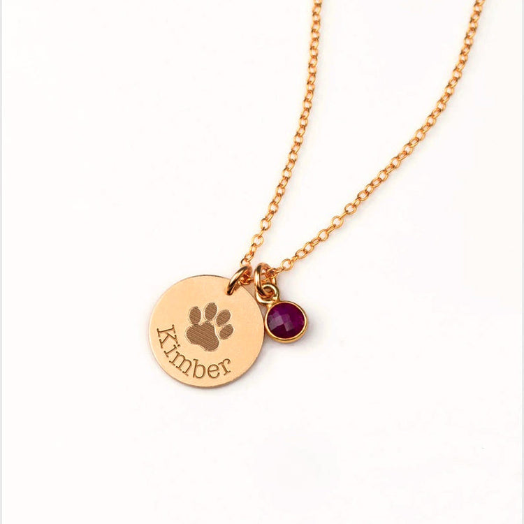 925 Sterling Silver Pet Paw Engraved Necklace With Pet's Birthstone Personalized Gift For Pet Lover - onlyone