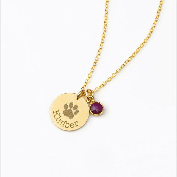 925 Sterling Silver Pet Paw Engraved Necklace With Pet's Birthstone Personalized Gift For Pet Lover - onlyone