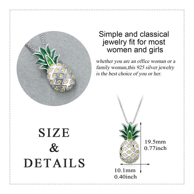 925 Sterling Silver Pineapple Pendant Necklace With Yellow Cubic Zircon - onlyone