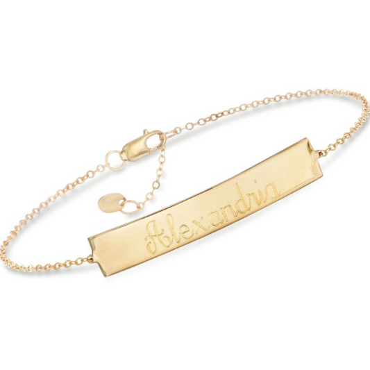 14K Gold Personalized Name Bar Bracelet Length Adjustable 6" - 7" - onlyone
