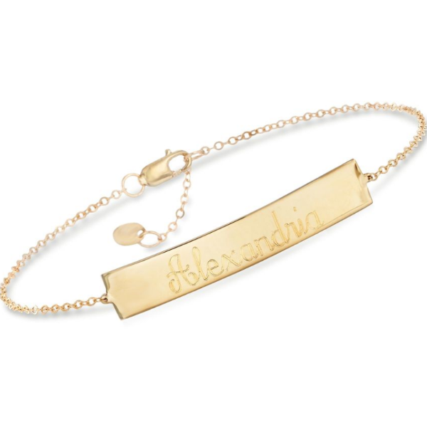 14K Gold Personalized Name Bar Bracelet Length Adjustable 6" - 7" - onlyone