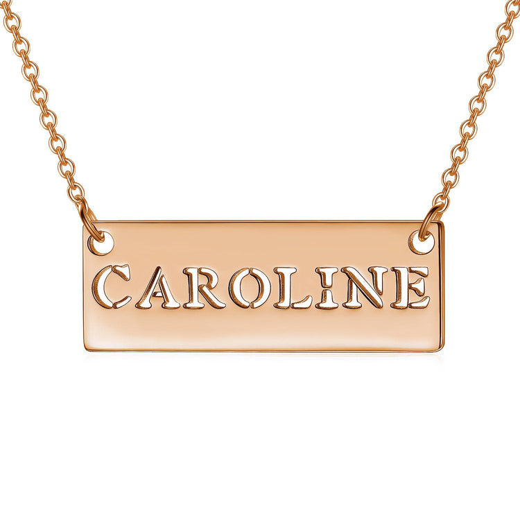 925 Sterling Silver Engraved Short Bar Name Necklace Cut Out Nameplate Necklace - onlyone