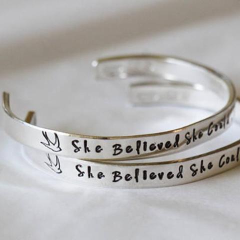 925 Sterling Silver Personalized Hand Stamped Cuff 6�7.5�Inspirational Bracelet - onlyone