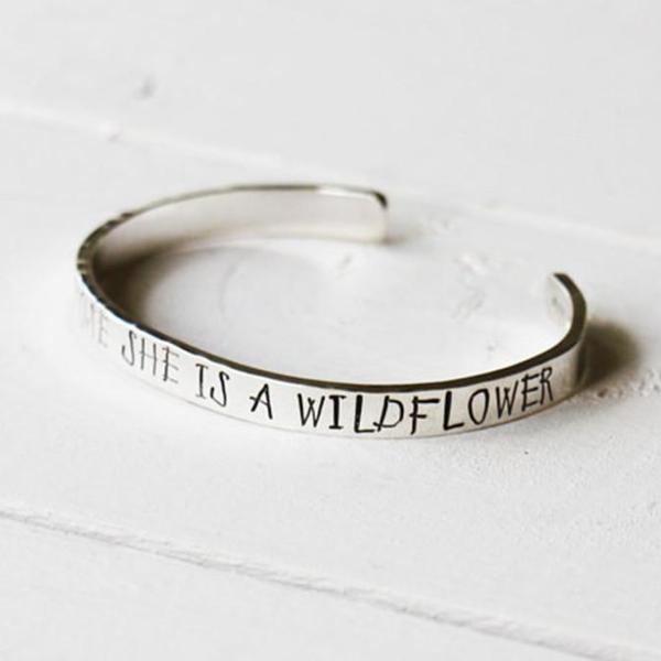 925 Sterling Silver Personalized Wildflower Cuff 6�7.5�Inspirational Bracelet - onlyone