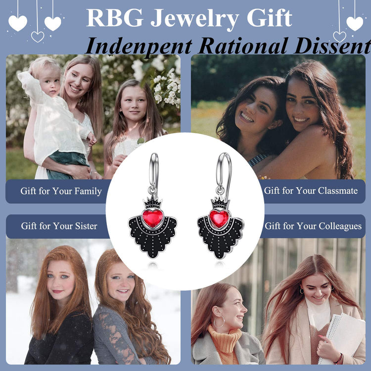 925 Sterling Silver Earrings Ruth Bader Ginsburg Jewelry for Women, RBG Feminist Memorial Gift with Crystal