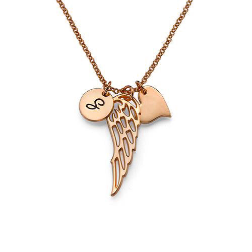 925 Sterling Silver Initial Engraved Angel Wing Necklace