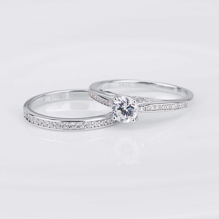 925 Sterling Silver Round Ring Set Made By Cubic Zirconia - onlyone