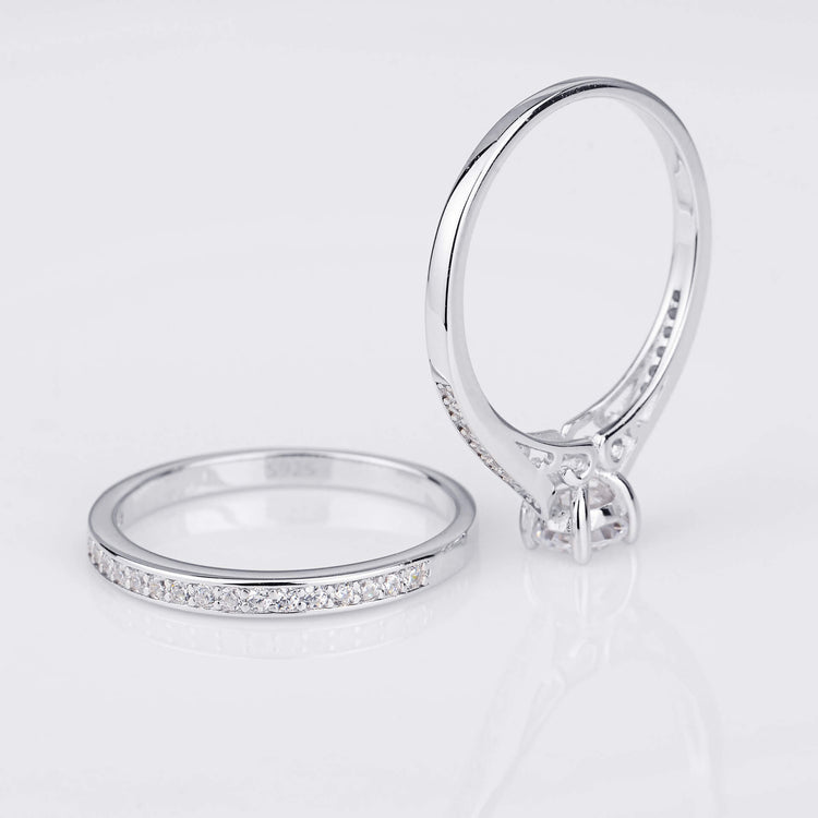 925 Sterling Silver Round Ring Set Made By Cubic Zirconia - onlyone