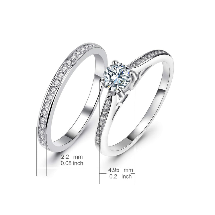 925 Sterling Silver Round Ring Set Made By Cubic Zirconia - onlyone