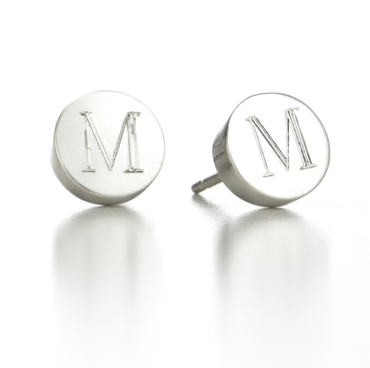 925 Sterling Silver Personalized Circle Initial Mini Alphabet Stud Earrings - onlyone