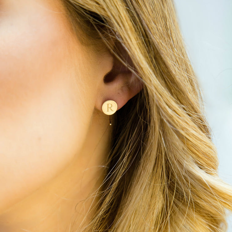 925 Sterling Silver Personalized Circle Initial Alphabet Earrings - onlyone