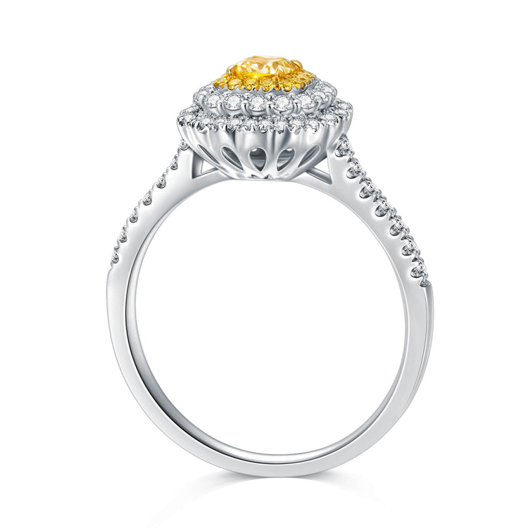 18K Classic Halo Style Yellow Diamond Ring