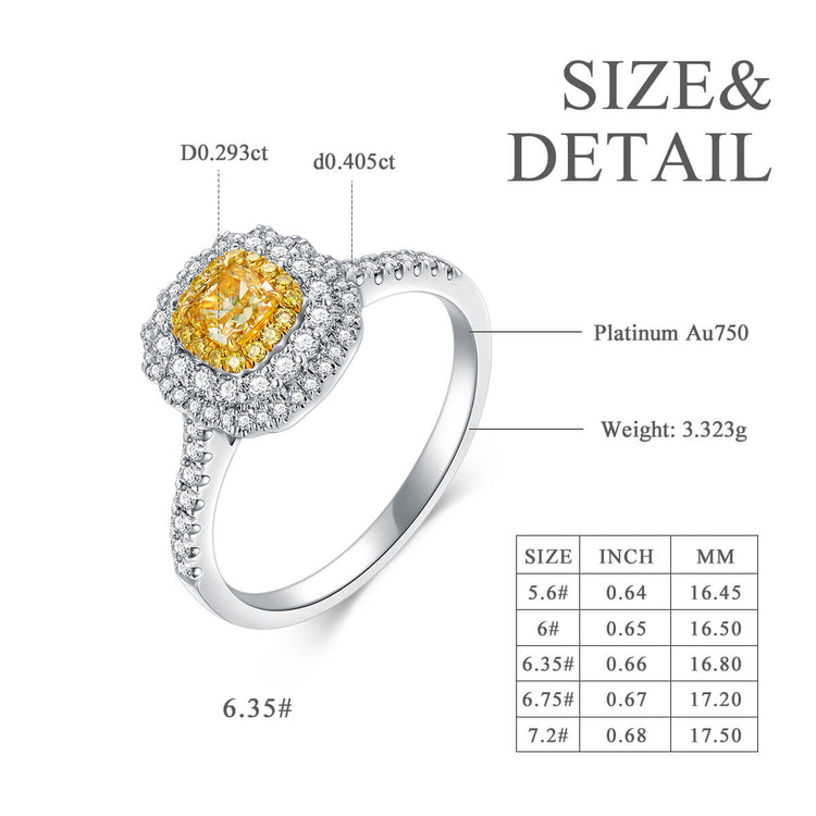 18K Classic Halo Style Yellow Diamond Ring