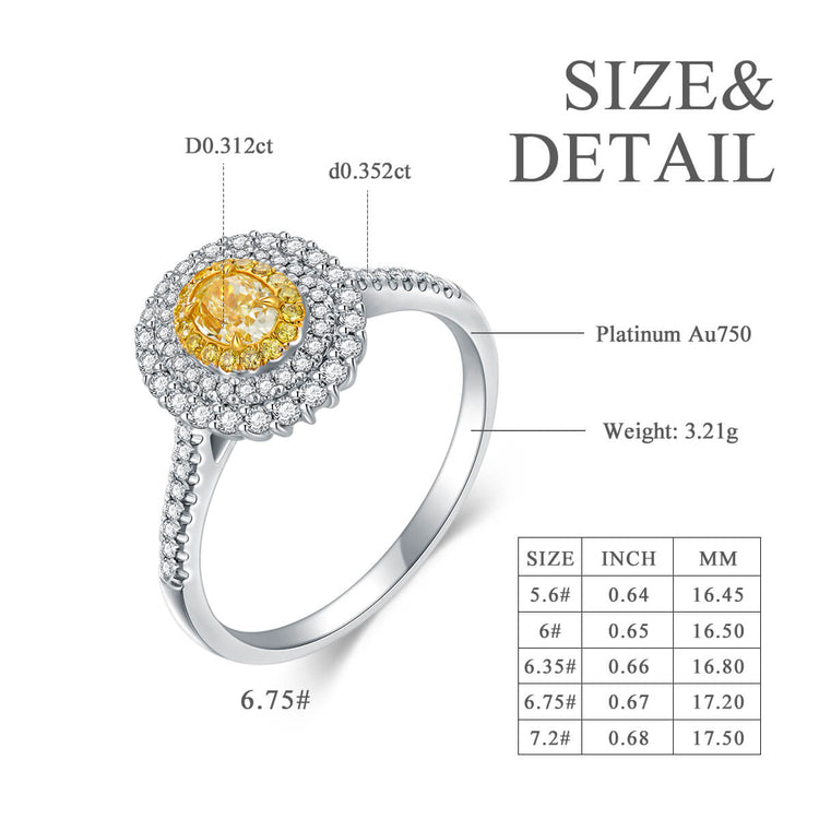 AU750 Classic Oval Halo Style Yellow Diamond Ring