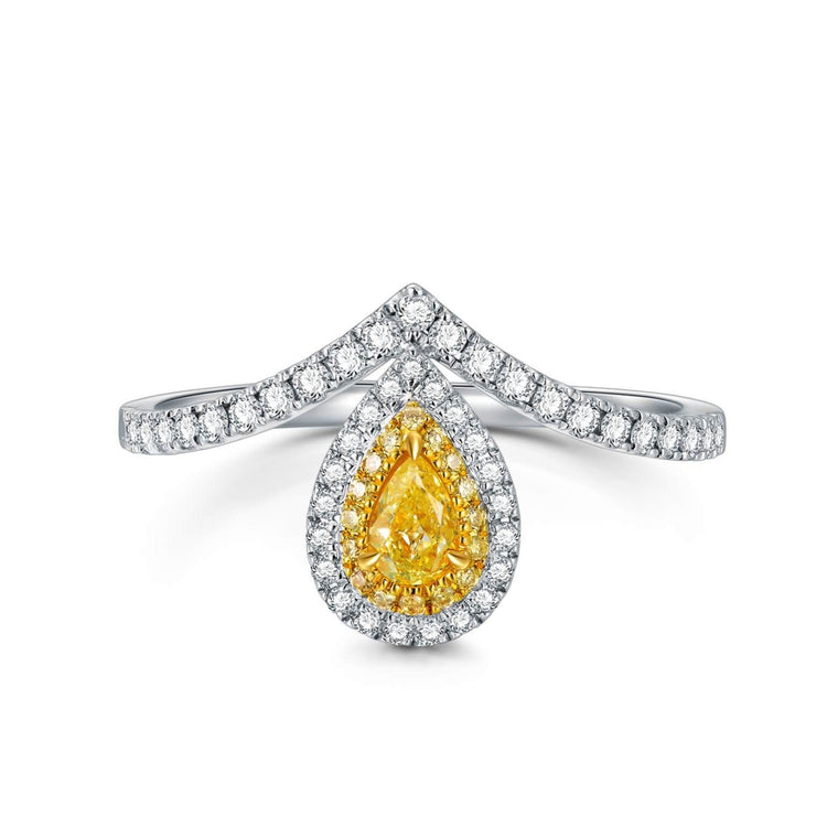 AU750 Classic Teardrop Yellow Diamond Ring Set