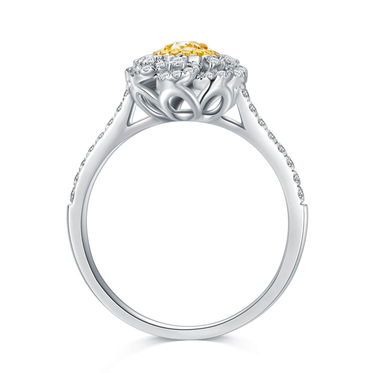 AU750 Halo Flower Yellow Diamond Engagement Ring