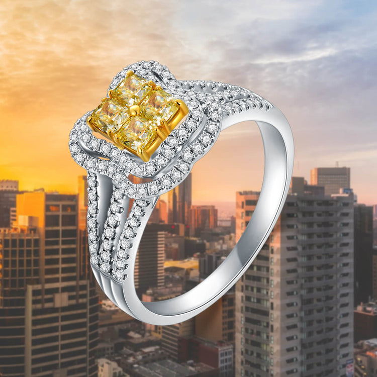 18K Princess-Cut Diamond Bridal Halo Ring