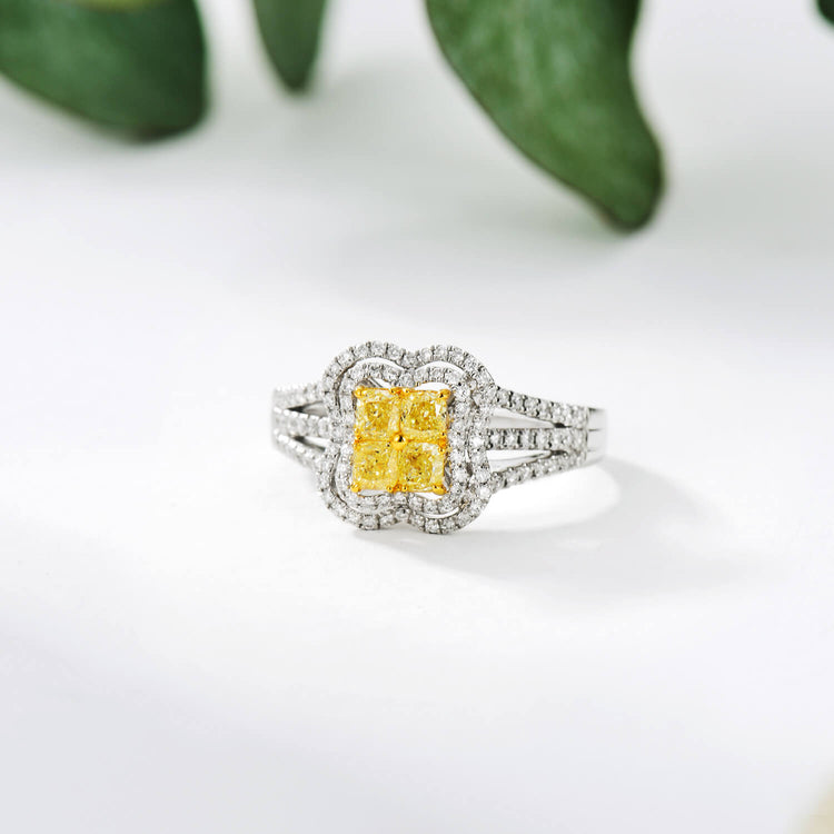 18K Princess-Cut Diamond Bridal Halo Ring