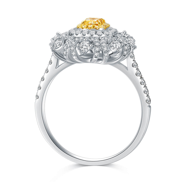 18K Classical Halo Yellow Cushion Diamond Ring