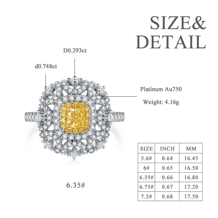 18K Classical Halo Yellow Cushion Diamond Ring