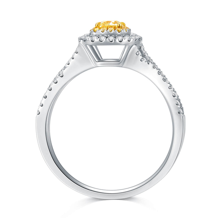 18K Lace Inspired Halo Cushion Yellow Diamond Ring
