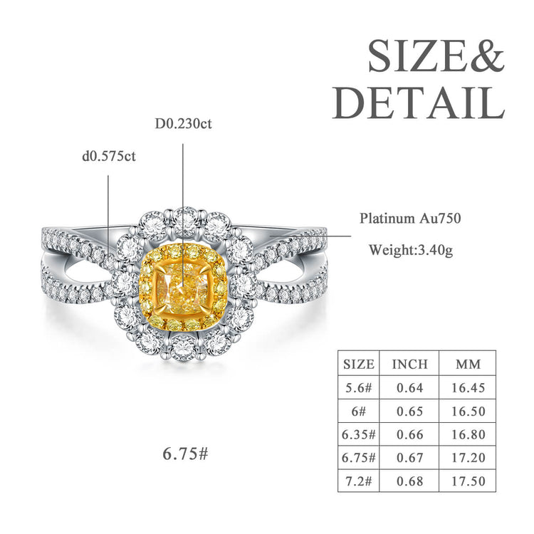 18K Lace Inspired Halo Cushion Yellow Diamond Ring