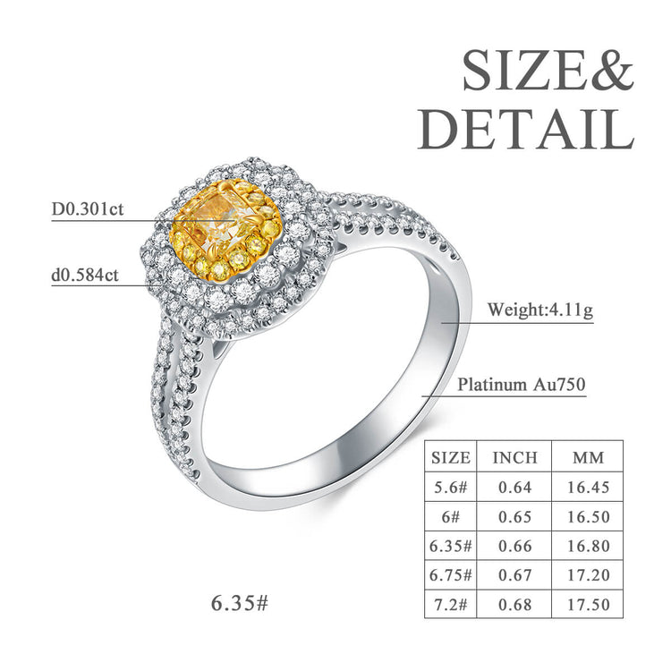 18K Vintage Halo Cushion Yellow Diamond Ring