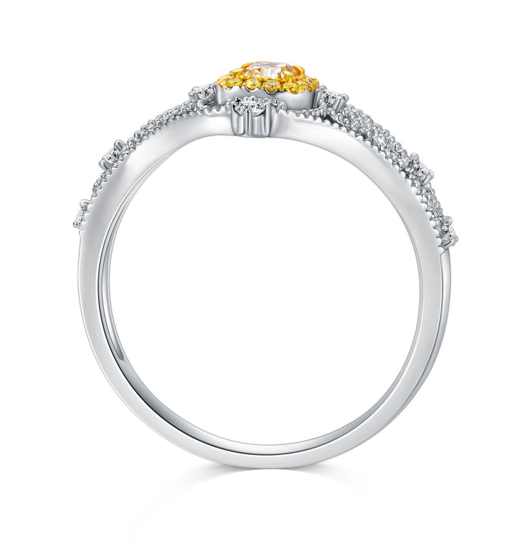 18K Vintage Cushion Yellow Diamond Ring