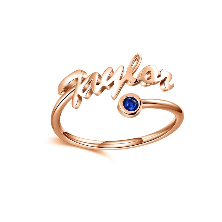 925 Sterling Silver Name Ring With Birthstone