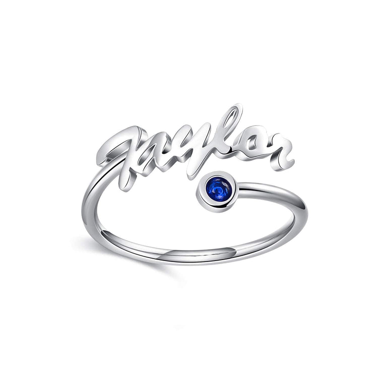 925 Sterling Silver Name Ring With Birthstone