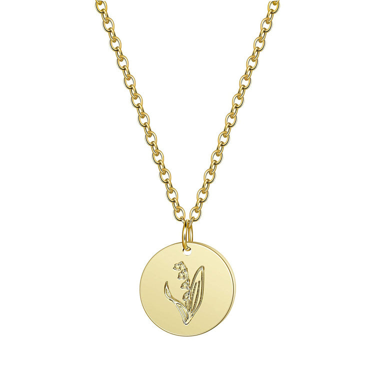 925 Sterling Silver Birth Month Flower Disc Necklace