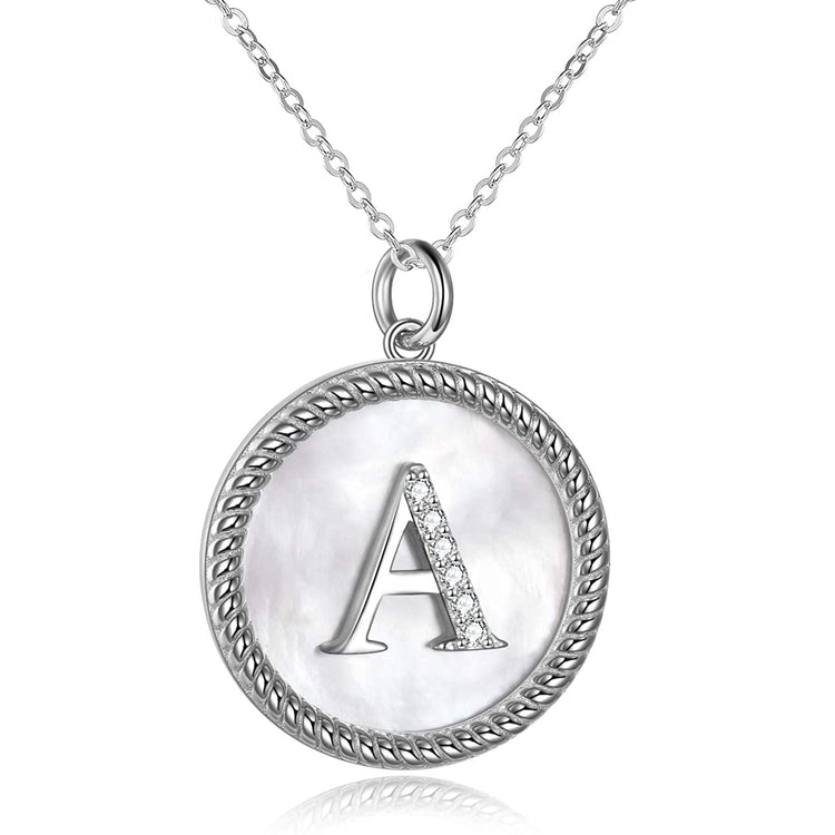 925 Sterling Silver Mother Of Pearl Initial Necklace
