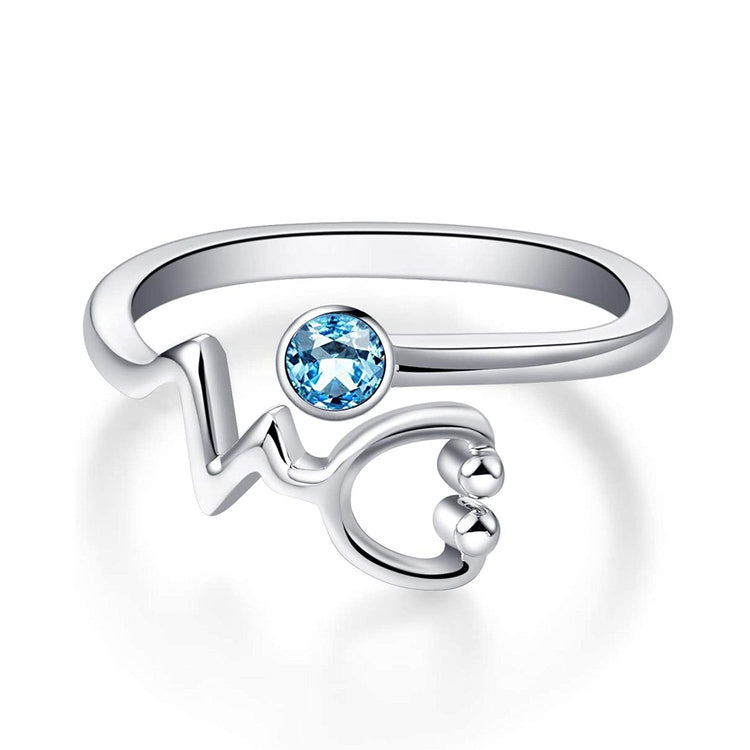 925 Sterling Silver White Angel Stethoscope Heartbeat Ring Graduation Gift
