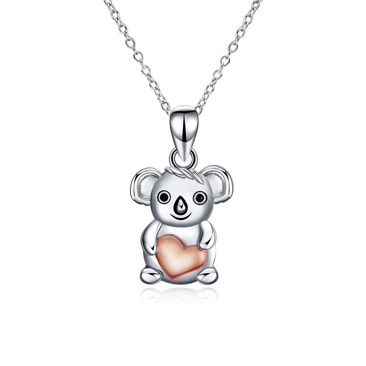 925 Sterling Silver Cute Animal Holds Heart Necklace